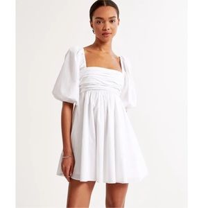 Ruched Bodice Puff Sleeve Mini Dress